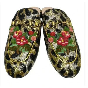 Gucci Lurex Jacquard Leopard Princetown Slippers 35 5 Horsebit Cheetah Slides